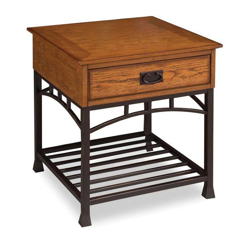 Modern Craftsman End Table - Poplar Solid, Oak Veneer, Distressed Finish, Convenient Storage