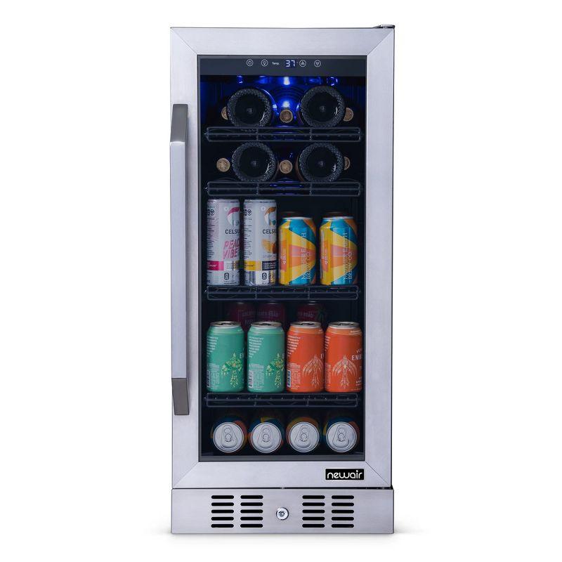 Newair 15" FlipShelf Wine and Beverage Refrigerator, Reversible Shelves Hold 80 Cans or 33 Bottles