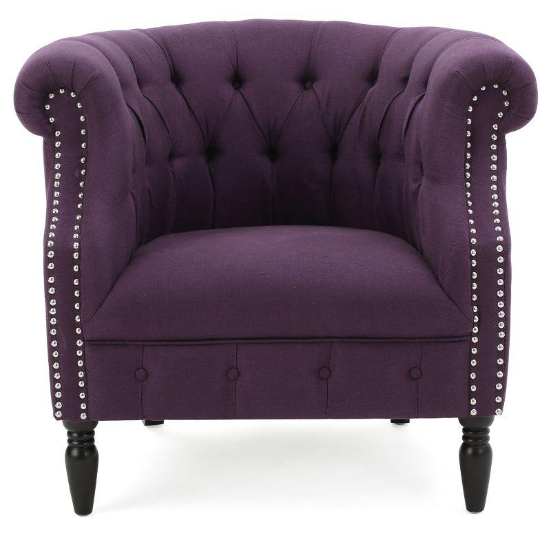 Akira Club Chair - Purple - Christopher Knight Home: Upholstered Barrel Accent, Hardwood Frame, 250lb Capacity