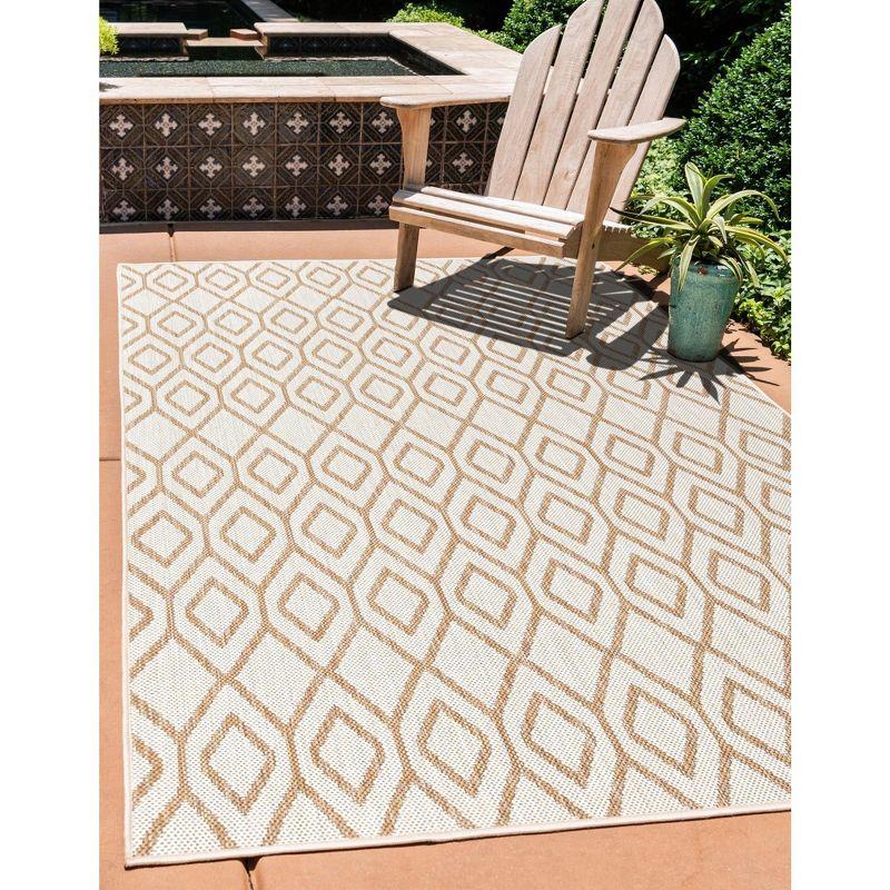 Beige and Brown Trellis Outdoor Rectangular Rug 5' x 7'