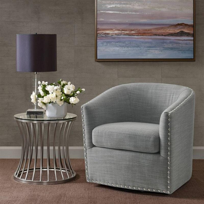 Sheldon Swivel Chair Gray - Madison Park: Elegant Upholstered Lounge, Nailhead Trim, 360° Rotation