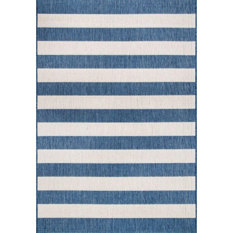 Nuloom Alexis Striped 3x5 Indoor/Outdoor Accent Rug for Living Room Patio Deck Front Porch Entryway Kitchen, Blue/Ivory