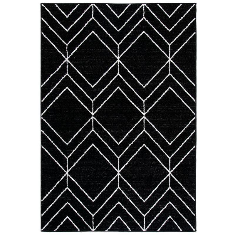 Braided Round Black and Ivory Synthetic Rug, 4' x 6'