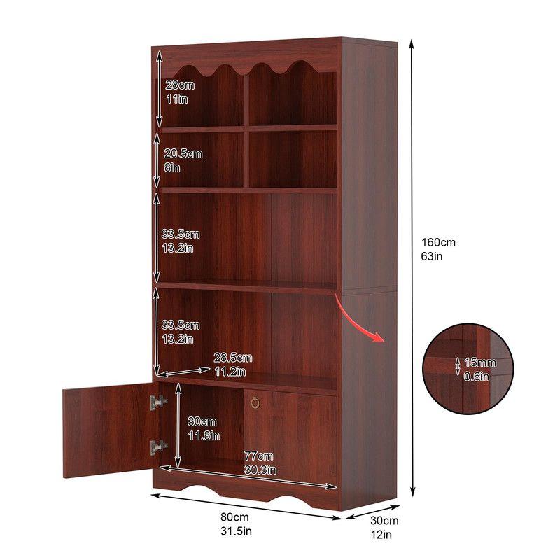 Bookshelf 5 Tier Open, Bookcase Modern with Doors, Wood Bookcase Storage Organizer Shelf, 63 inch Storage Shelves for Bedroom Living Room Office