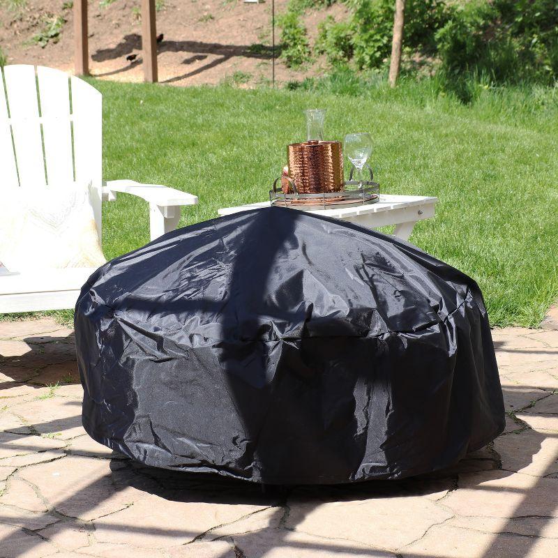 Black Heavy-Duty Vinyl Round Fire Pit Cover with Drawstring Closure