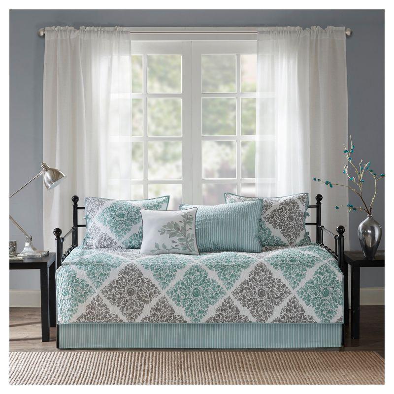 Aqua and Gray Floral Reversible Microfiber Daybed Set