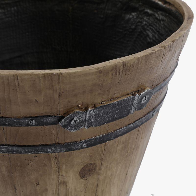 LuxenHome Set of 2 Rustic Brown Faux Wood Barrel MgO Planters