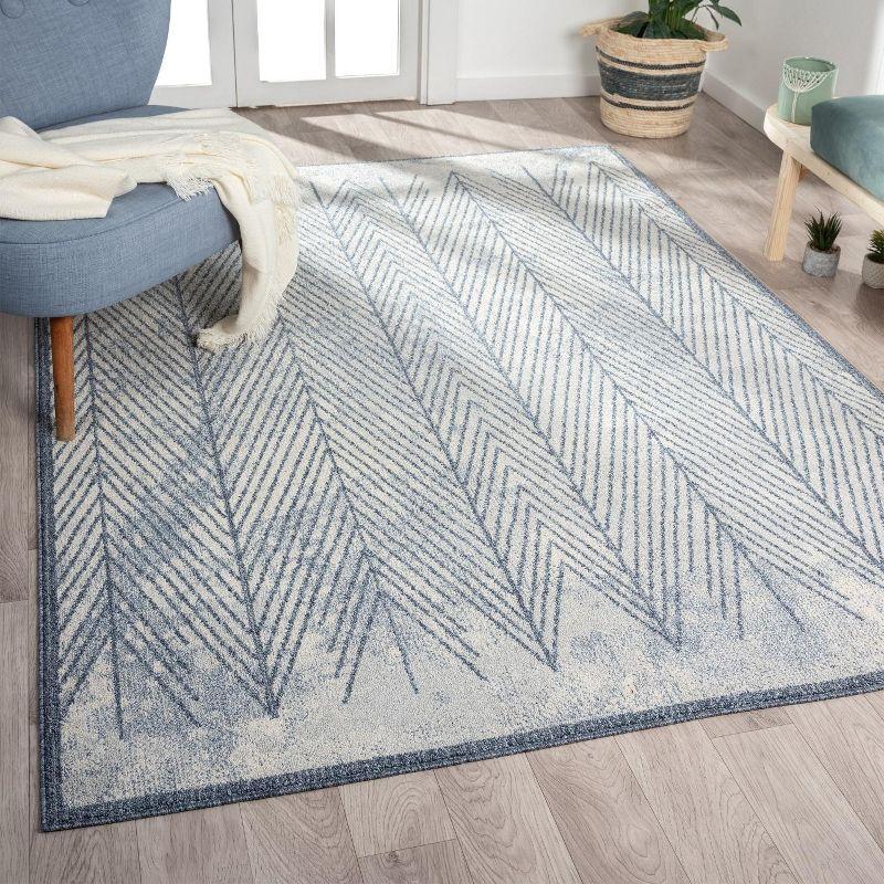 Blue and White Geometric Synthetic Area Rug, 2x3