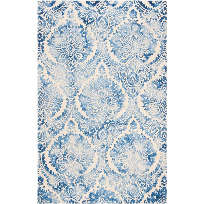 Blue and Ivory Hand-Tufted Wool Area Rug, 5' x 8'