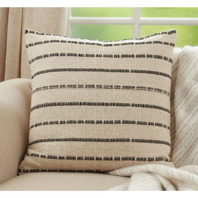 Saro Chic Corded Ivory & Black Cotton Throw Pillow Cover