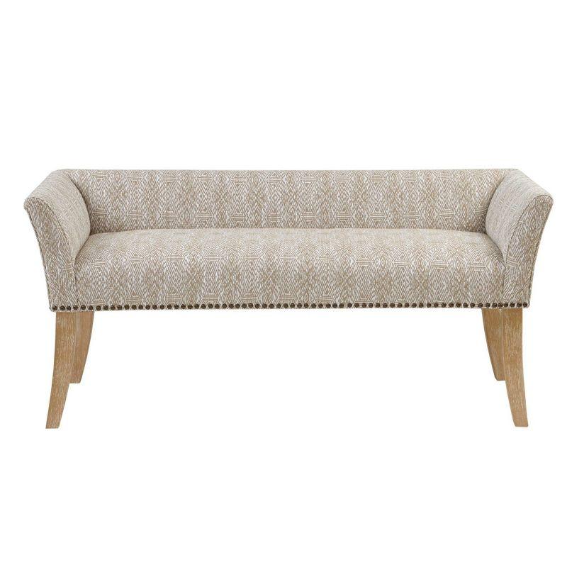 Madera Accent Bench Taupe: Madison Park, Rectangle, Nailhead Trim, Polyester Upholstery, Wood Legs