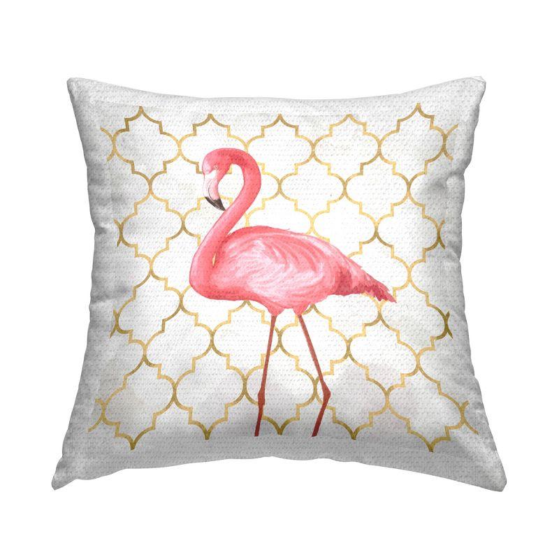 Pink Flamingo and Gold Geometric Outdoor Pillow