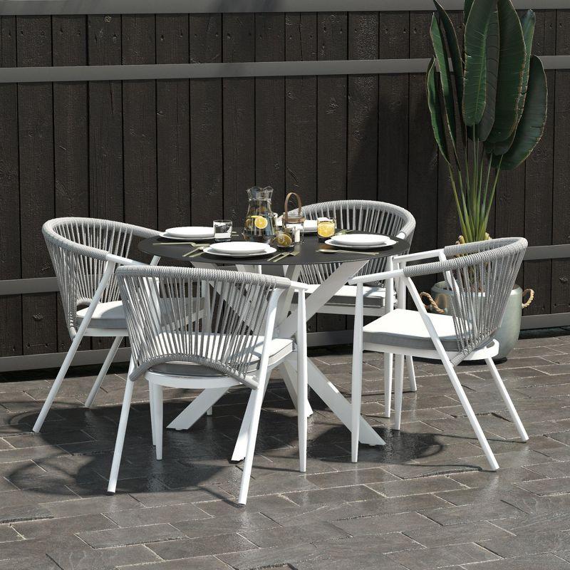 White and Black Round Glass Top Dining Table