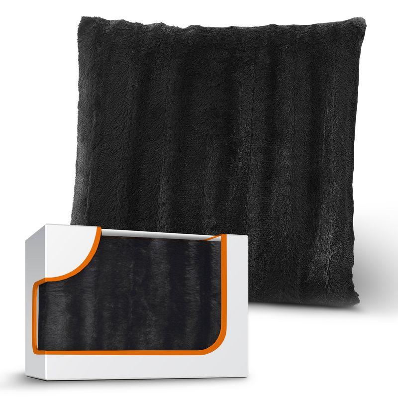 Black Faux Fur Decorative Throw Pillow Cover