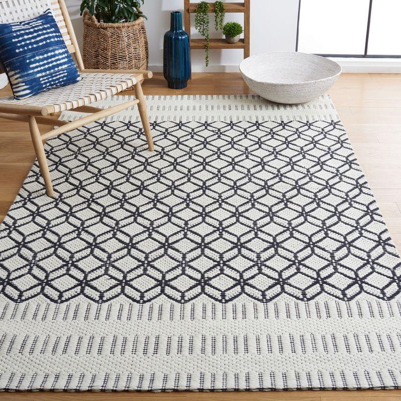 Handwoven Black Geometric Wool Area Rug 36" x 4"