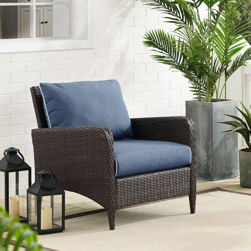 Kiawah Blue Wicker Outdoor Arm Chair with Cushions