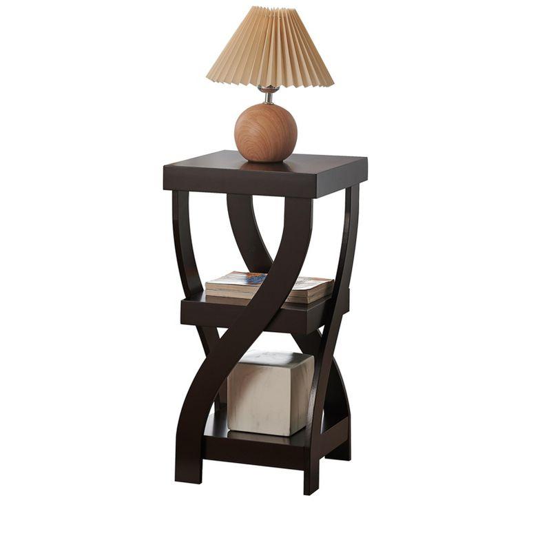 Kings Brand Furniture 3-Tier Wooden End Table with Shelves - Square Nightstand for Bedroom or Bookshelf - Espresso