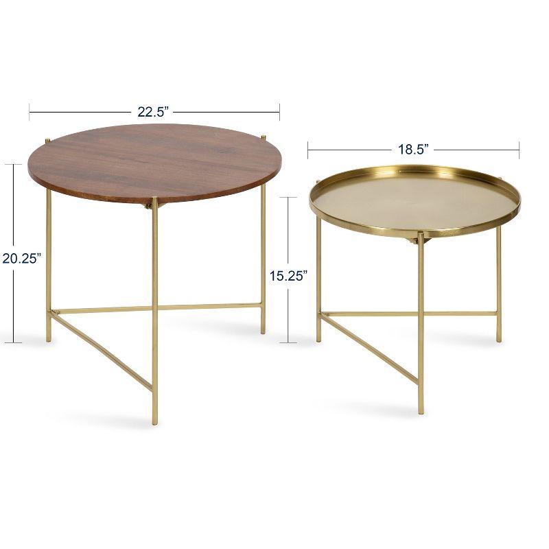 Kate and Laurel Ulani Round Wood Nesting Table, 2 Piece, Walnut Brown and Gold