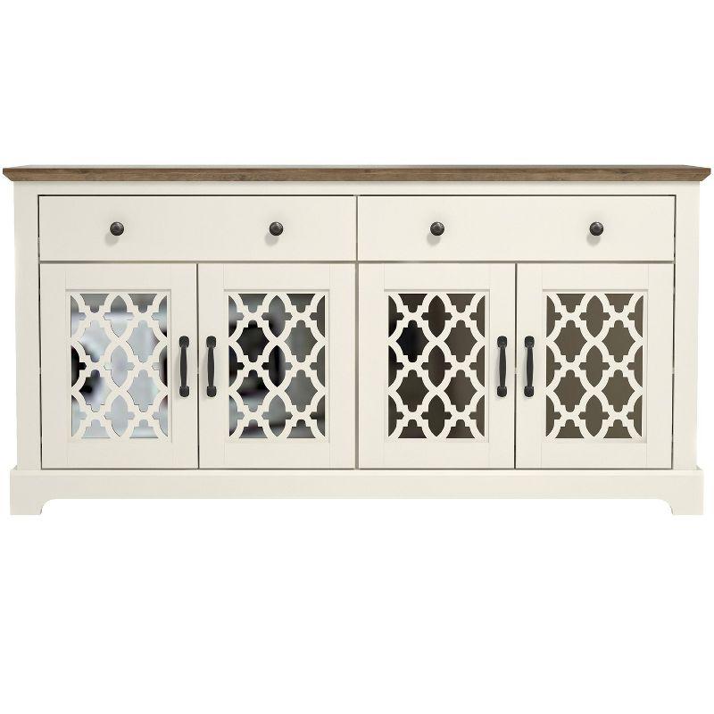 Galano Heron Ivory and Knotty Oak Wood 59.1in. 4 Door Wide Sideboard with Adjustable Shelves and Drawers Galano