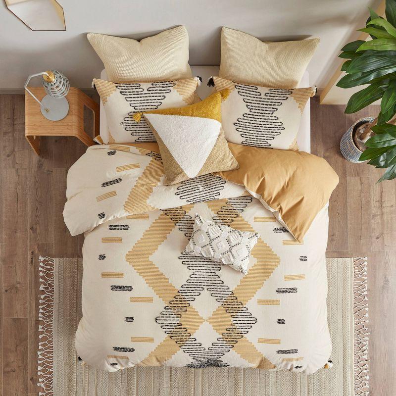 Full/Queen Yellow Cotton Duvet Cover Set with Tassels