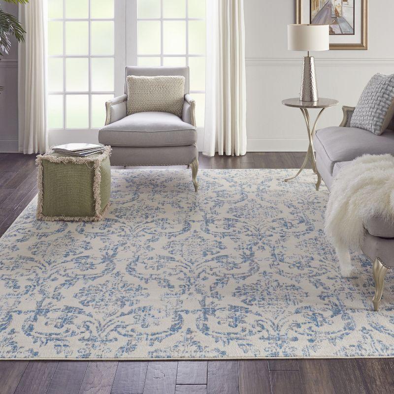Jubilant JUB09 Area Rug Farmhouse Vintage Damask By Nourison Ivory Blue 7' x 10'
