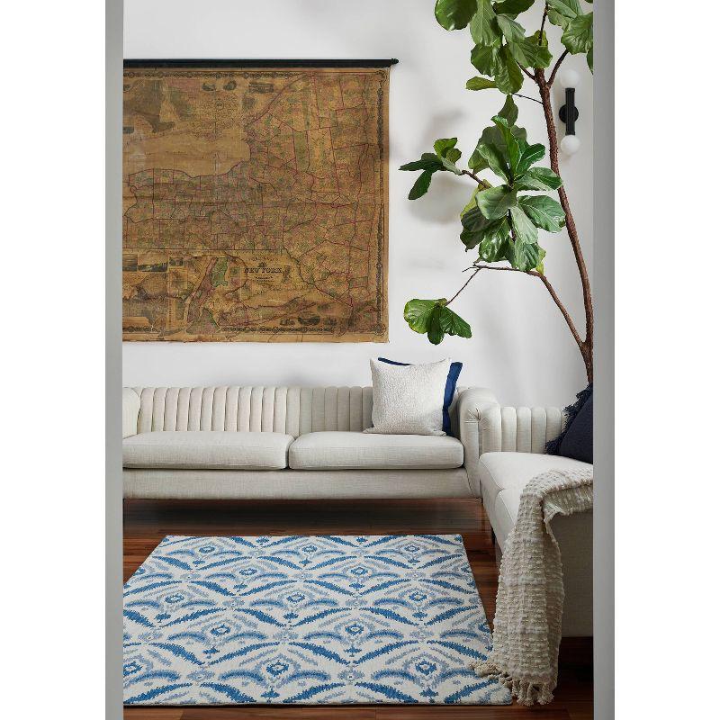 Momeni 3'6"x5'6" Leiden Ikat Elisha Handtufted Area Rug Blue: Wool, Medium Pile, Classic Pattern, Indoor Use
