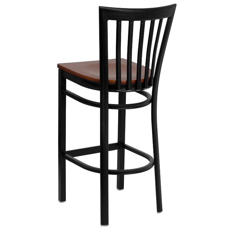 Cherry Wood Seat Black Metal School House Barstool