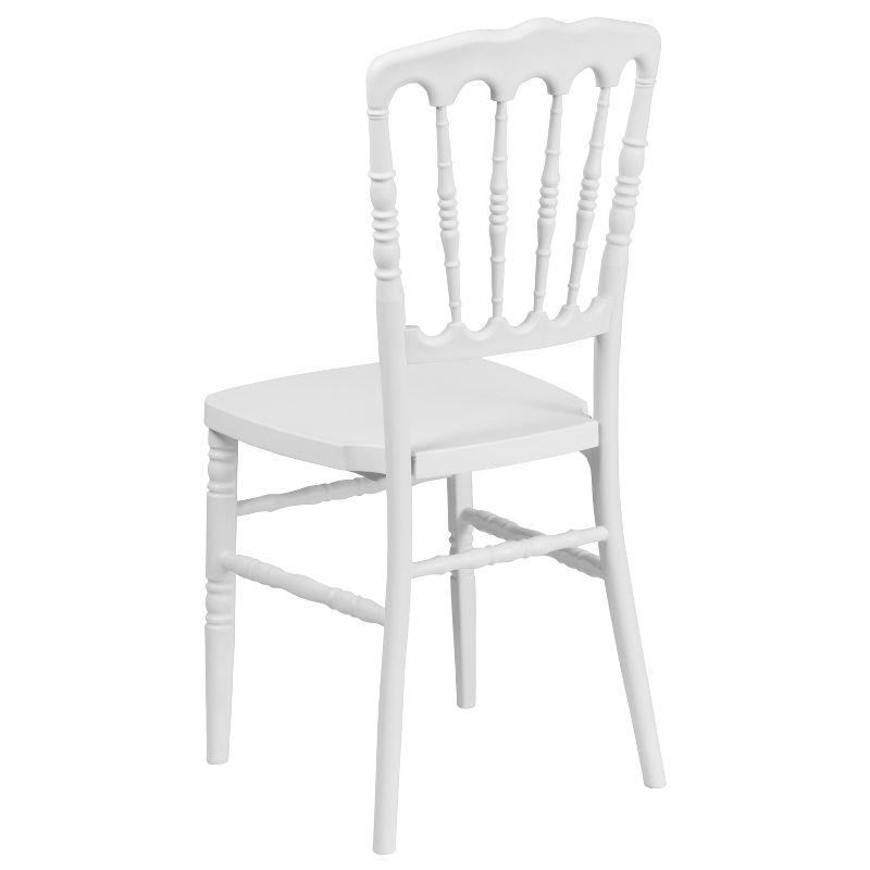 Elegant White Resin Spindle Napoleon Stacking Chair