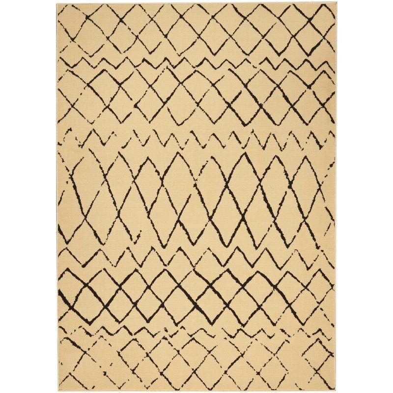 Tribal Cream and Black Geometric 5' x 7' Area Rug