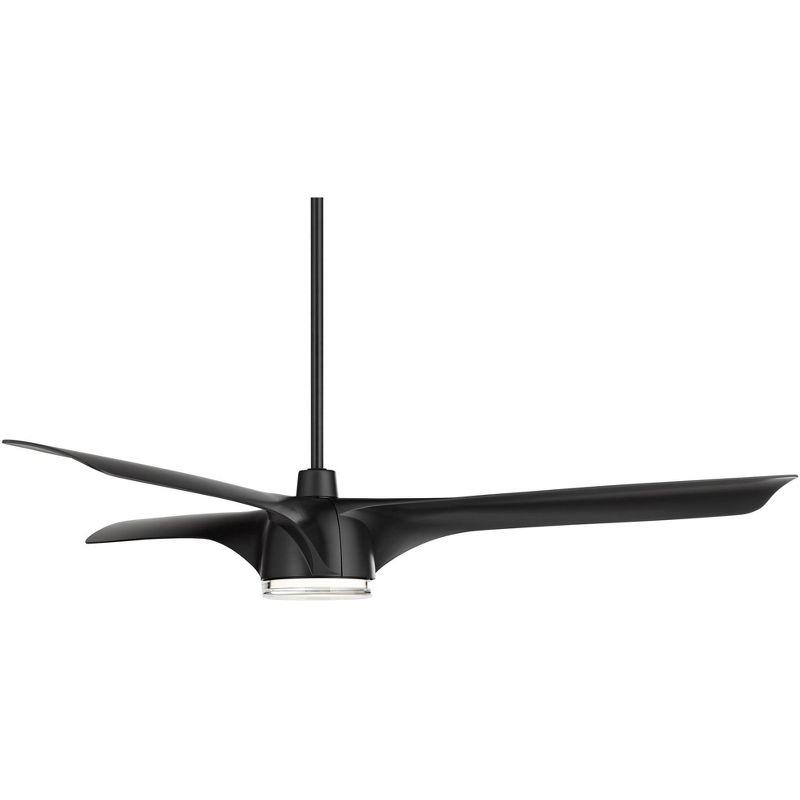 Casa Vieja 60" Artistry Modern Indoor Outdoor Ceiling Fan 3 Blade LED Light Remote Control Matte Black Finish Bedroom Patio Living Room Damp Rated