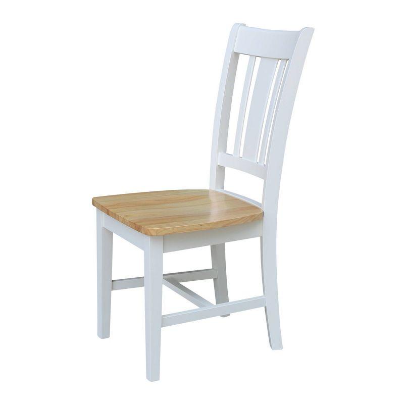 Set of 2 White and Natural Wood Slat Back Dining Chairs