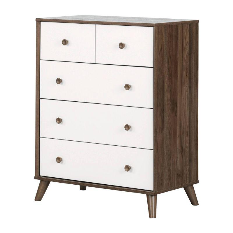 Yodi Scandinavian 5-Drawer Nursery Chest in Natural Walnut and Pure White