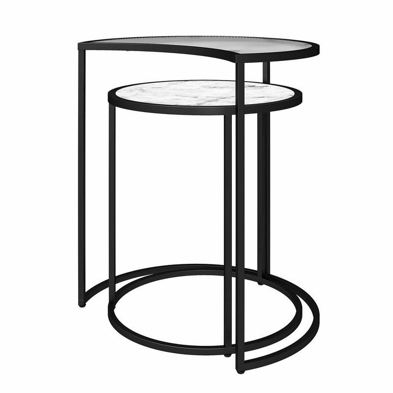 Lunar Crescent Nesting End Tables with White Marble and Glass