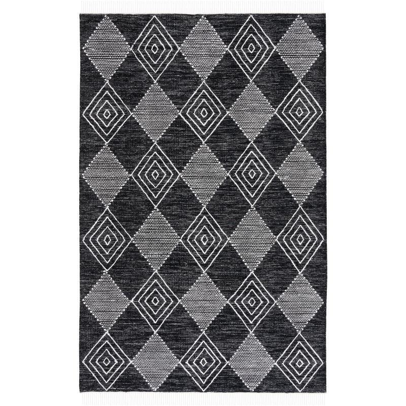 Black and Ivory Diamond Kilim Flat Weave Wool Rug