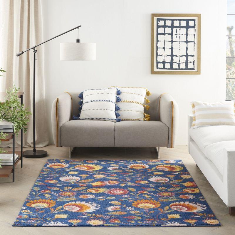 Vibrant Blue Floral Bloom 5' x 7' Easy-Care Synthetic Rug