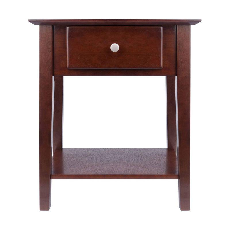 Shaker Nightstand Walnut - Winsome: Single Drawer, Open Shelf, Tapered Legs