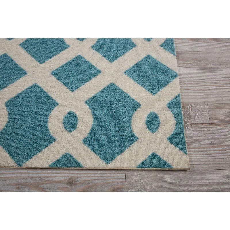 Easterly Geometric Blue and White Outdoor Square Rug