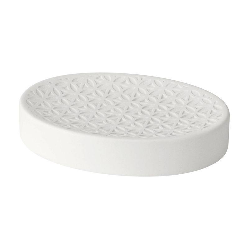 Felix White Ceramic Oval Soap Dish with Embossed Motif