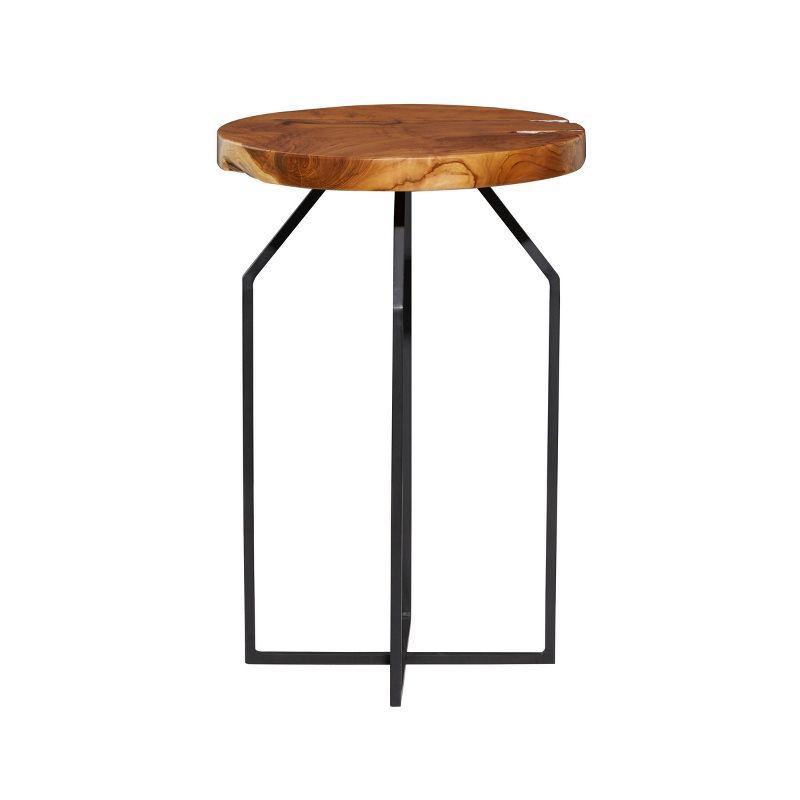 Sophisticated Teak and Iron Round Side Table