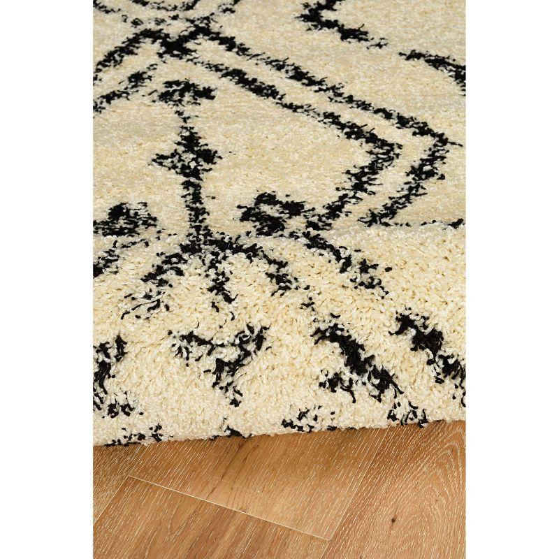 Ivory and Black Rectangular Moroccan Shag Rug, 5' x 7'