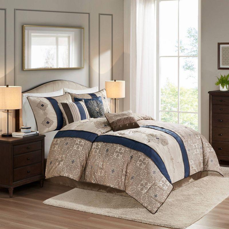 Donovan 7 Piece Jacquard Comforter Set with Throw Pillows