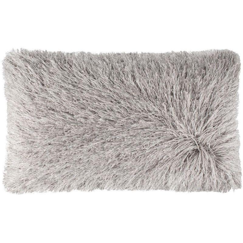 Metallic Silver Rectangular Shag Feather Fill Pillow