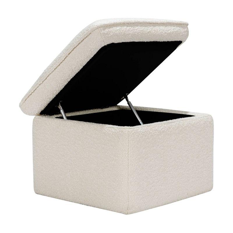 Cali Square Cream Boucle Storage Ottoman with FSC Certified Wood