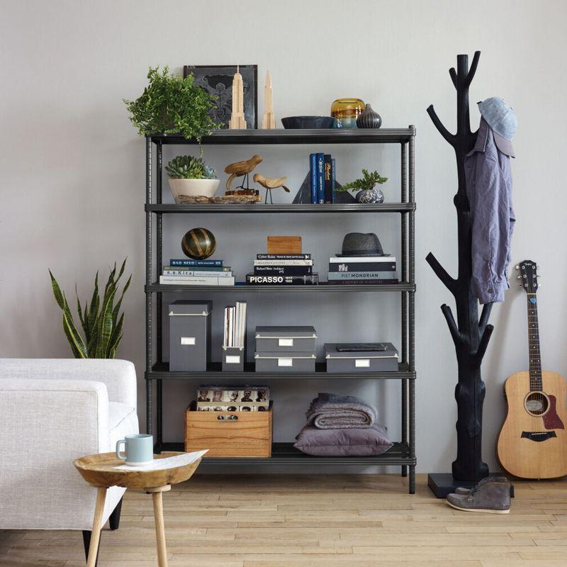 Sleek Black MeshWorks Heavy-Duty 5-Tier Metal Shelving Unit