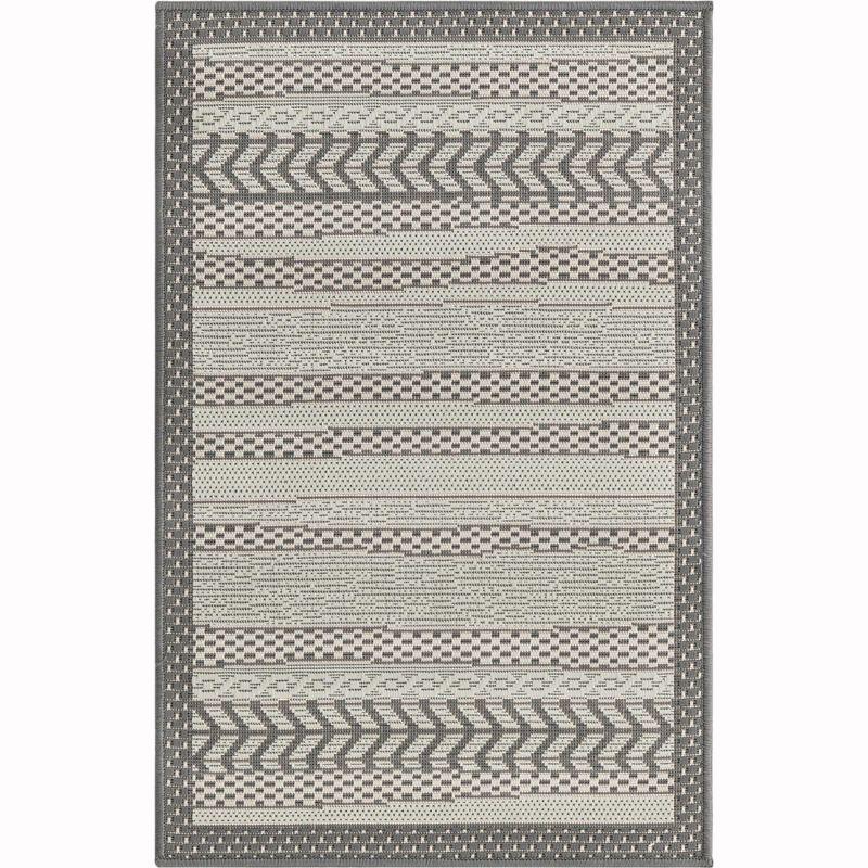 Unique Loom Outdoor Border Collection Area Rug - Lines (2' 2" x 3' 1" Rectangle Gray/Silver)