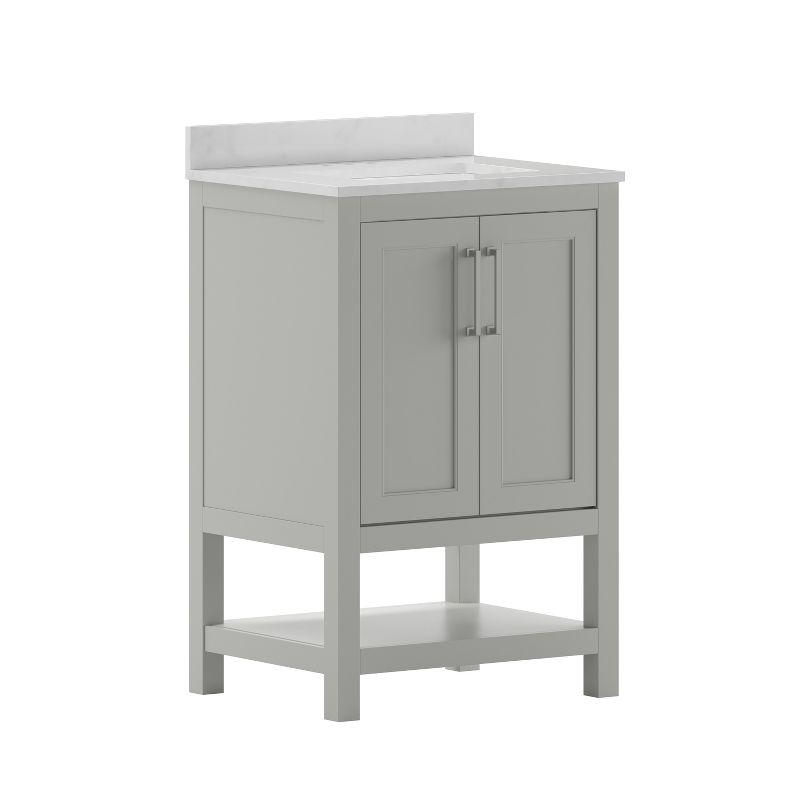 Flash Furniture 24 Inch Bathroom Vanity with Undermount Sink and Open Storage Shelf in Gray