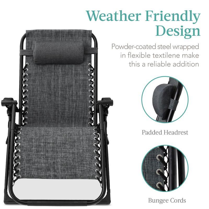 Best Choice Products Oversized Zero Gravity Chair, Folding Recliner w/ Removable Cushion, Side Tray