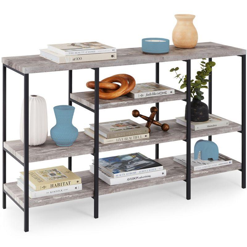 Gray 55in Industrial 4-Tier Metal Console Table with Storage