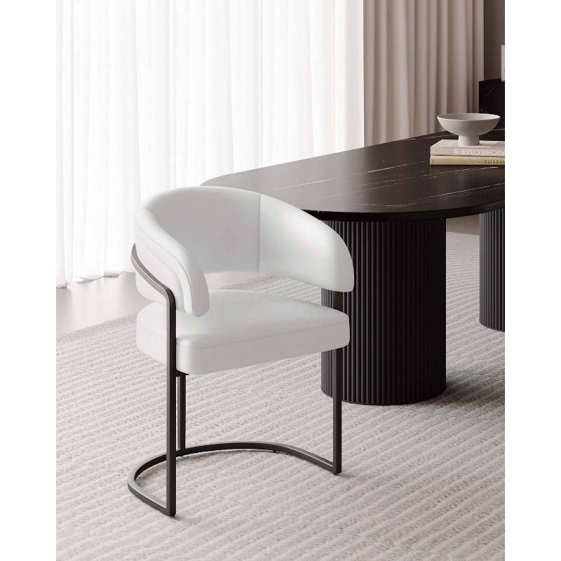 White Faux Leather Upholstered Dining Arm Chair with Metal Frame