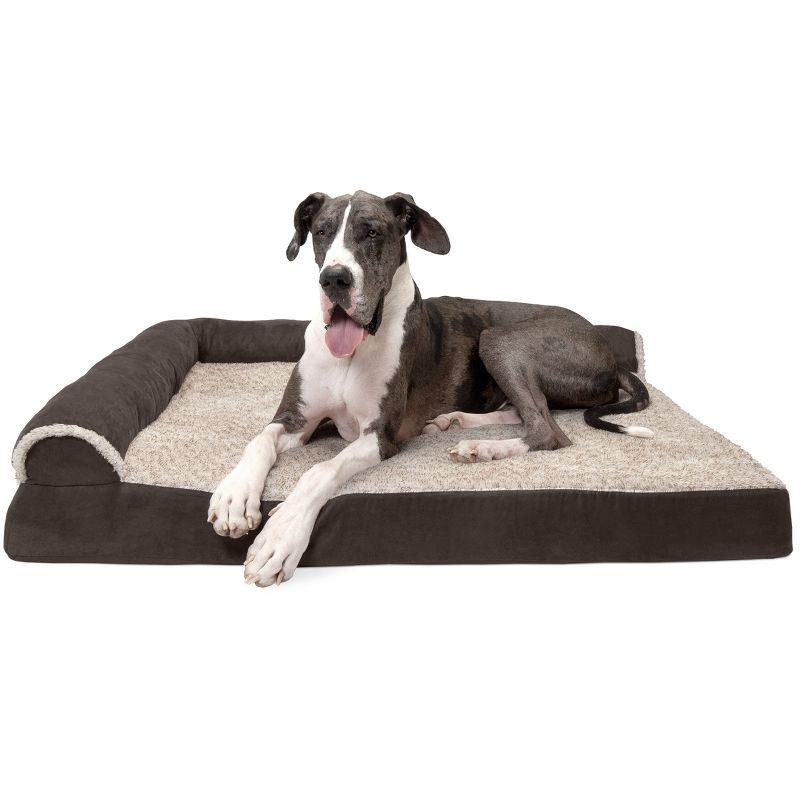 FurHaven Two-Tone Faux Fur & Suede Deluxe Chaise Lounge Orthopedic Sofa Dog Bed - Large, Stone Gray